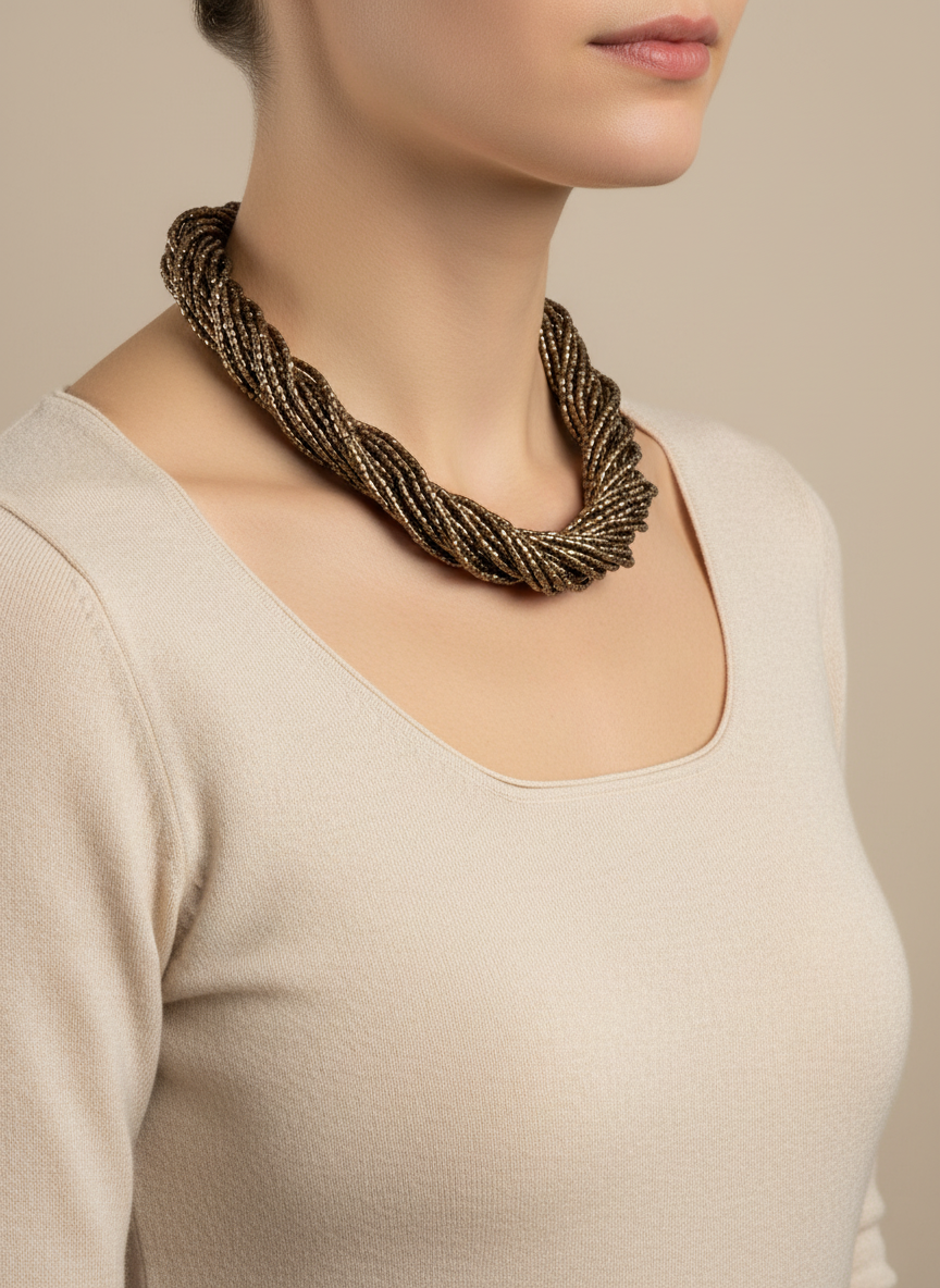 Gold-tone Multi Strands Beaded Necklace