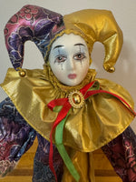 Vintage Porcelain Jester-Clown Doll Music Box with Stand
