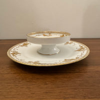 Vintage 2 Tier Serving Plate Hand-painted Gilded Porcelain Grapes Design