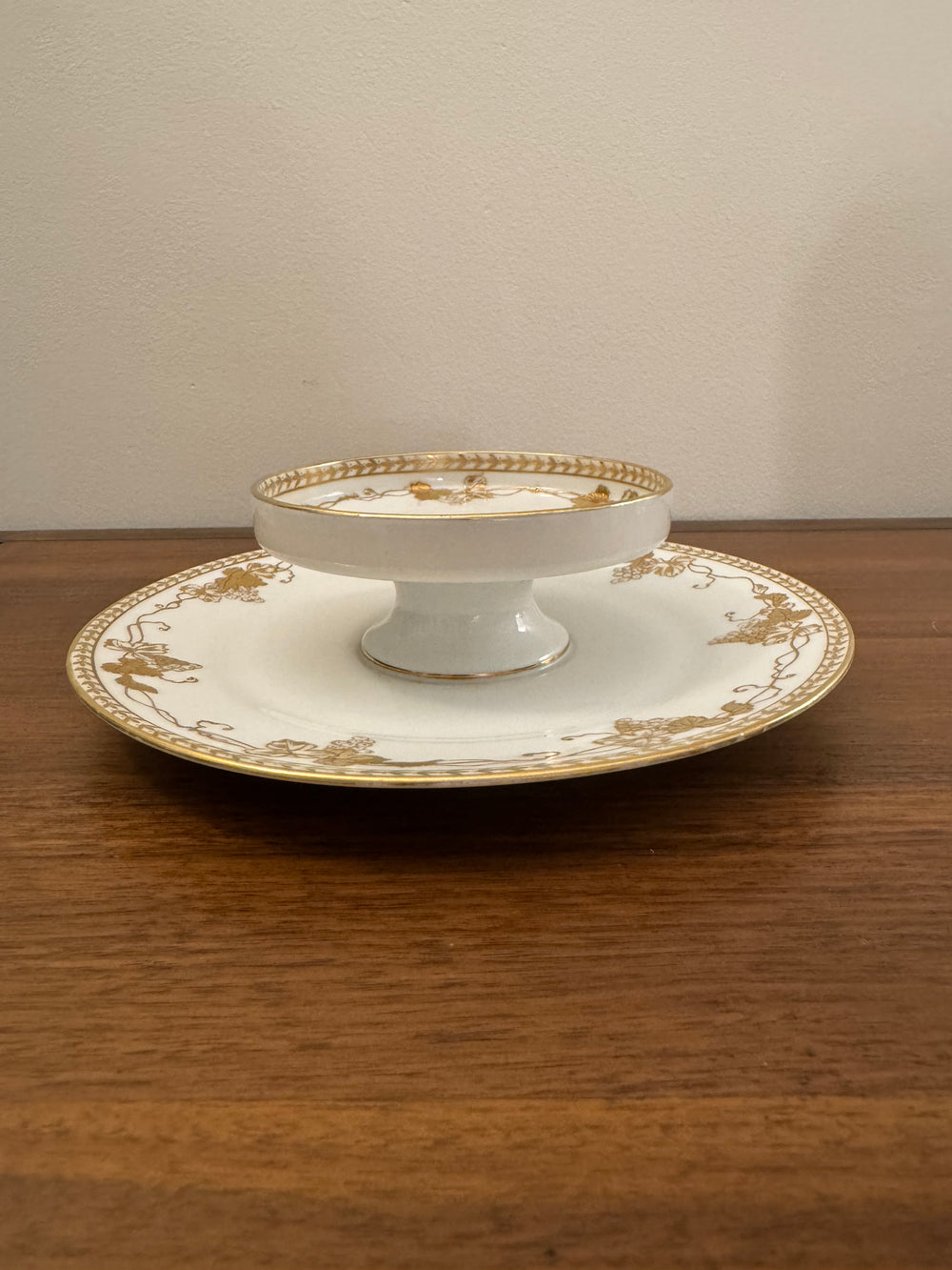 Vintage 2 Tier Serving Plate Hand-painted Gilded Porcelain Grapes Design