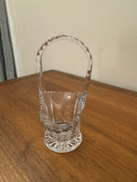 Vintage Crystal Glass Basket Vase Cut-Etched Design Daisy Flower Pattern
