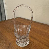 Vintage Crystal Glass Basket Vase Cut-Etched Design Daisy Flower Pattern