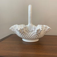 Vintage Milk Glass Fenton Ruffled Basket Bowl