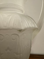 Vintage Frosted Matte Victorian Art Deco Style Stemmed Handle Glass Pitcher Vase RARE
