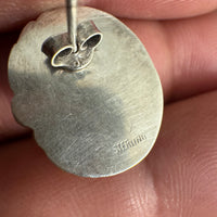 Sterling Silver Earrings Navajo Mother Pearl Oval Stud