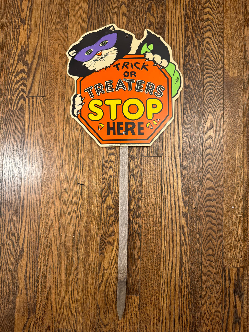 Vintage Black Cat Pumpkin Halloween Sign Yard Art Impact Plastics