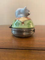 Limoges France Chanill Cat Porcelain-Pewter Trinket Box
