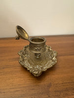 Antique Ornated Solid Brass Inkwell
