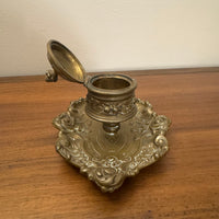 Antique Ornated Solid Brass Inkwell