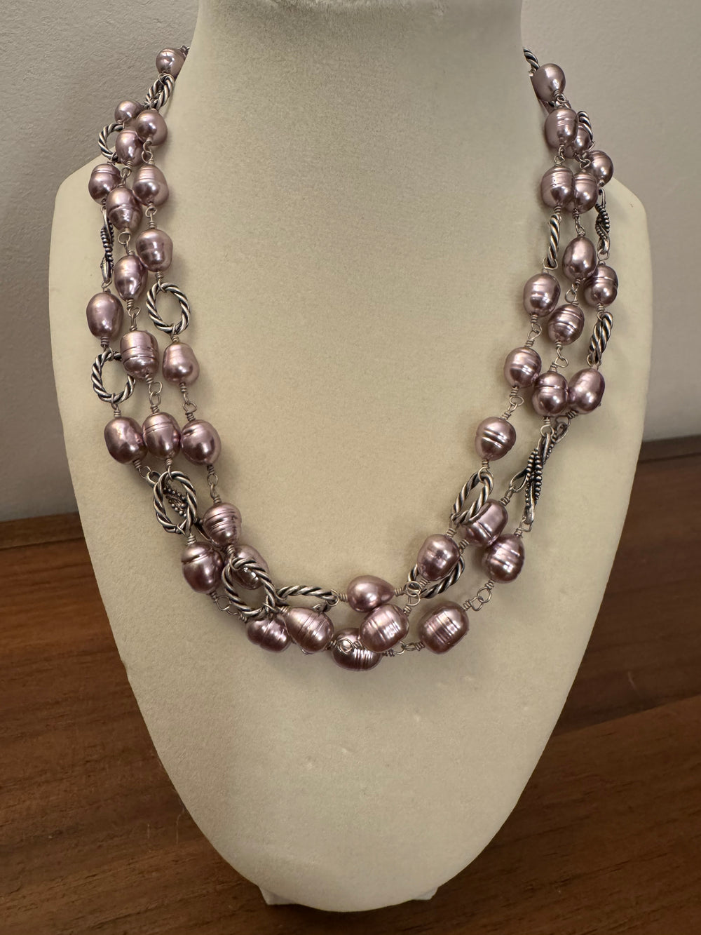 Claudia Agudelo 3 Strand Lavender Faux Pearls Necklace