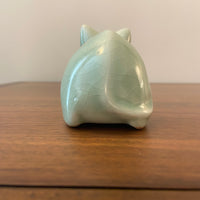 Vintage Celadon Crazed Glaze Ceramic Cat Figurine