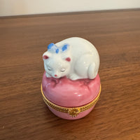 Porcelain Trinket Box Sleeping Cat Kitten
