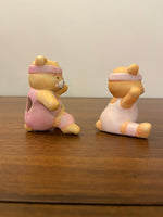 Small Porcelain Baby Bears Exercising Figurine Set of 2
