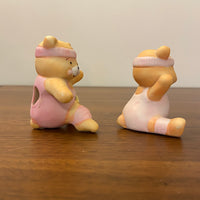 Small Porcelain Baby Bears Exercising Figurine Set of 2