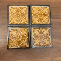 Vintage Ceramic Floral Majolica Style Tile Coaster Set of 4