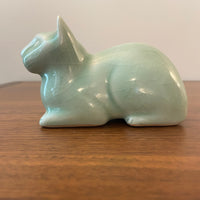 Vintage Celadon Crazed Glaze Ceramic Cat Figurine