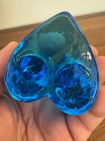 Vintage Art Blue Glass Bluebird Two Birds on Heart
