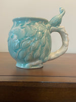 Peacock Bird Figural Ceramic Mug – Blue Green Iridescent Crackle Glaze
