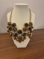 Talbots Necklace  with Tiger Eyes Stone Floral Links Collar
