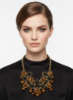 Talbots Necklace  with Tiger Eyes Stone Floral Links Collar
