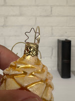 Vintage Made in Germany Gold Frosted Pinecone Blown Glass Christmas Ornament
