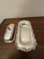 Vintage Ornate Rectangular Silver-plated Lidded Butter Dish
