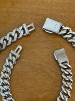 Zircon Iced Out 14k White Gold Tone Cuban Link Necklace and Bracelet Set

