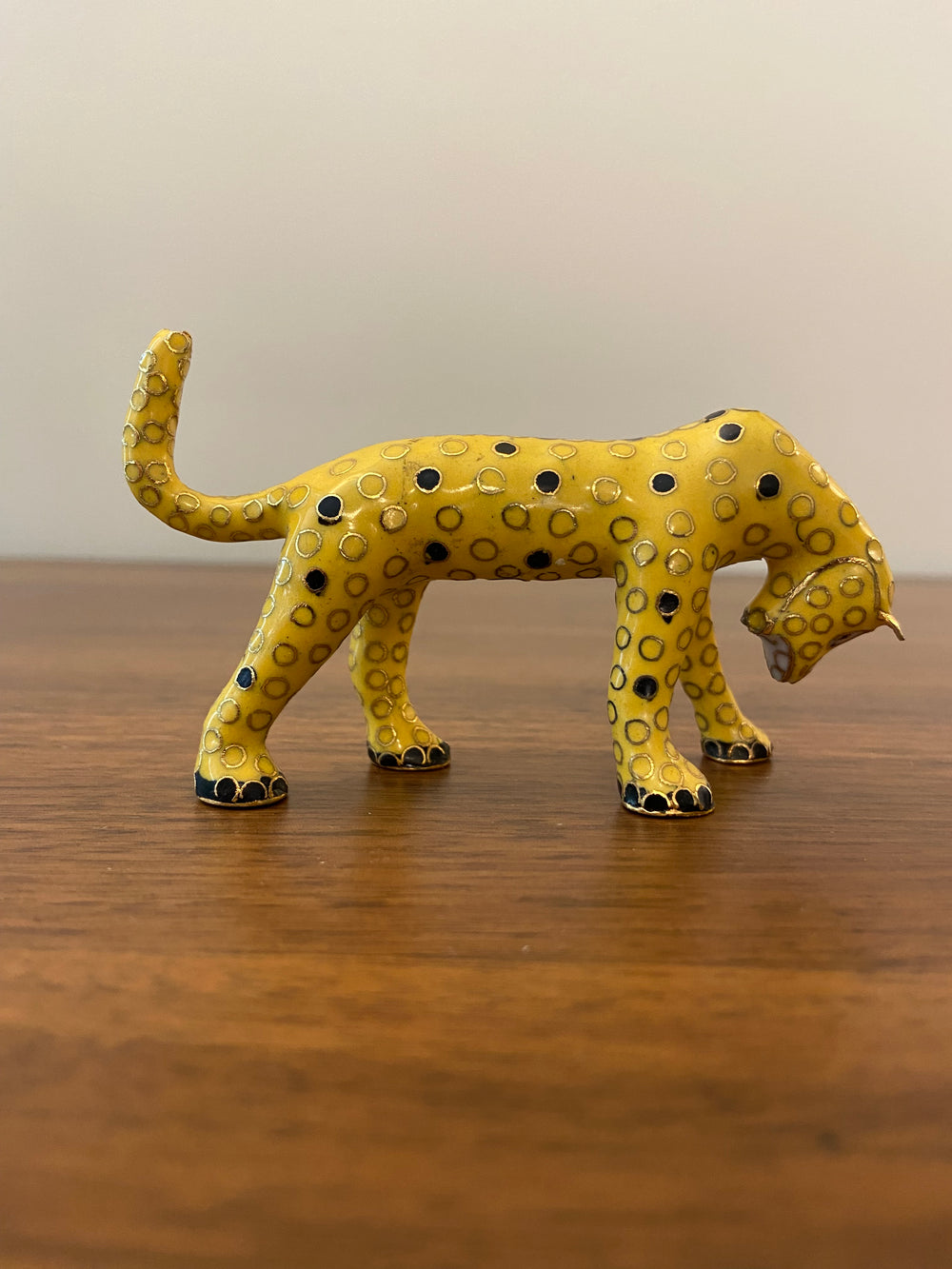 Brass Enameled Cloisonne Cheetah Figurine