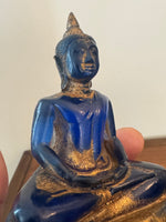 Buddha Vintage  Blue-Gold Lucite Resin Meditation Sitting  Statue Figure
