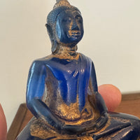 Buddha Vintage  Blue-Gold Lucite Resin Meditation Sitting  Statue Figure