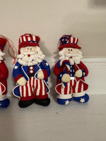 Christmas Ornaments Americana Style Patriotic Santa Claus-Uncle Sam Set of 4
