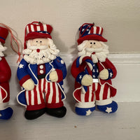 Christmas Ornaments Americana Style Patriotic Santa Claus-Uncle Sam Set of 4