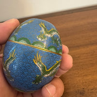 Vintage Chinese Cloisonné Trinket Box Egg Shaped with Dragons