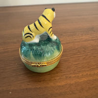 Vintage Porcelain Trinket Box Tiger Shaped
