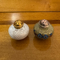 Vintage Brass-Copper Cloisonne Salt-Pepper Shakers Set
