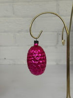 Vintage USSR Blown Glass Hot Pink Fruit or Nut Shaped Christmas Ornament
