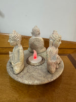 Buddha Soapstone Meditation Sitting 3 Figures Candle-holder
