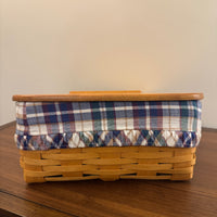 Longaberger Recipe Basket With Plaid Cloth Liner Wood Lid