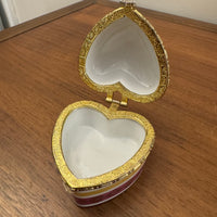 Vintage Small Porcelain Heart Shaped Jewelry Trinket Box