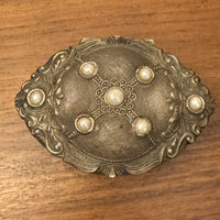 Vintage Ornated Jewelry Box with Red Velvet Lining Interior