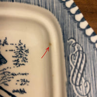 Ceramic Blue Transfer Butter Dish Currier and Ives Horse Ride at the Shore