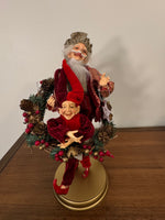 Santa Playing-Dancing The Hula Hoop Wreath with an Elf Holiday Figure Decor
