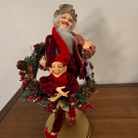 Santa Playing-Dancing The Hula Hoop Wreath with an Elf Holiday Figure Decor