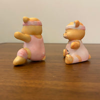 Small Porcelain Baby Bears Exercising Figurine Set of 2