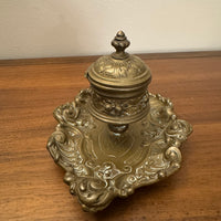 Antique Ornated Solid Brass Inkwell