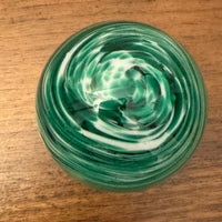 Elwood Art Glass Handmade Paperweight Green-White Swirl in Clear