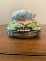 Limoges France Chanill Cat Porcelain-Pewter Trinket Box
