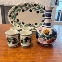 Olive Branch Mediterranean Pattern Small Platter-Cups-Bottle Handmade Pottery Set