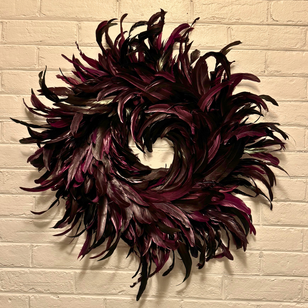 Purple-Burgundy Feathers Wreath Holiday Christmas Decor