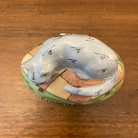 Limoges France Chanill Cat Porcelain-Pewter Trinket Box